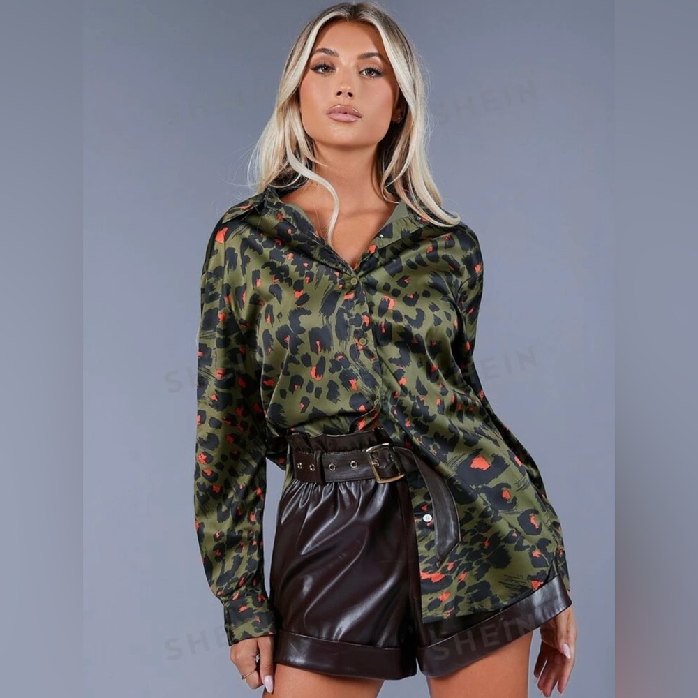 Leopard Print Button-up Blouse